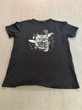 Roberto Cavalli Tiger Graphic Tee Black Luxury Designer Shirt Size Large